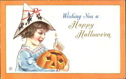 Wishing You A Happy Halloween Girl w/JOL Postcard