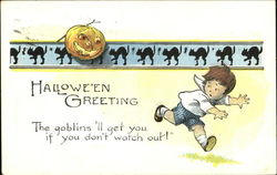 Halloween Greeting Scared Boy JOL Postcard