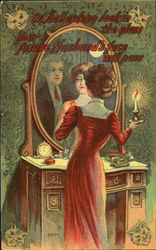 On Halloween Look In The Glass Your Future Husband's Face Will Pass Postcard Postcard