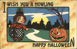 I Wish You A Howling Happy Halloween Postcard Postcard