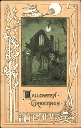 Halloween Greetings Haunted House Postcard