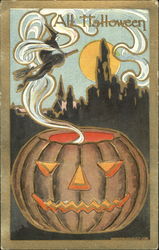 All Halloween Wtich & Smoking JOL Embossed Postcard Postcard