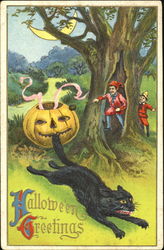 Children JOL Cat Halloween Greetings Postcard Postcard