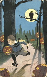 Scared Boy with JOLs Halloween Postcard Postcard