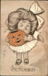 October Girl with Pumpkin Postcard