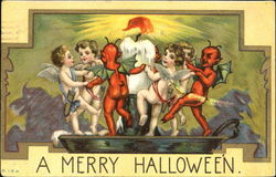 A Merry Halloween Devils & Cupids Postcard