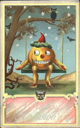 A Happy Halloween JOL on Swing Postcard