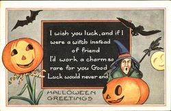 Witch JOL Bats Postcard