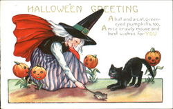 Witch Mouse Cat Halloween Greeting Postcard