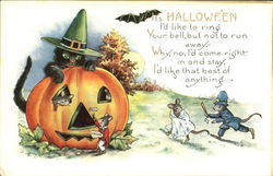 Dressed Mice Halloween JOL Cat Postcard