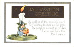 Girl Candle A Halloween Greeting Postcard