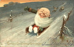 Elves Sledding Loving Christmas Greetings Postcard