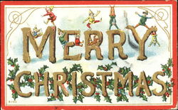 Merry Christmas Large Letter Elves Postcard Postcard