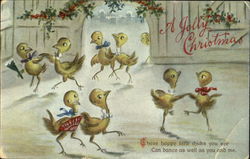 A Jolly Christmas Dancing Chicks Postcard