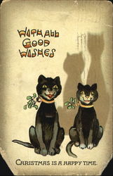 With All Good Wishes Shadow Cats Christmas Postcard Postcard