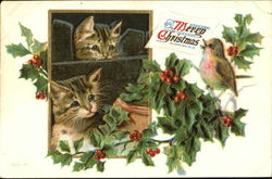 A Merry Christmas Kittens Bird Postcard Postcard