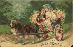 Dog pulling children in carriage Dogs Postcard Postcard