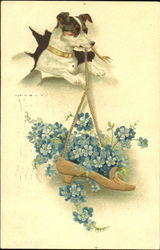 Dog with Flowers in Shoe Dogs Postcard Postcard