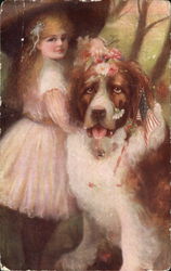 Girl holding Flag with Dog Postcard