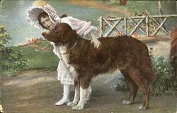 Girl with Dog at Lake Dogs Postcard Postcard