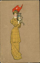 Lady with a cat Cats Postcard Postcard