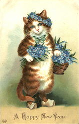 A Happy New Year Cats Postcard Postcard