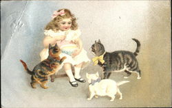 Girl with Cats Postcard