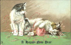 A Happy New Year Cats Postcard Postcard