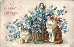 A Happy New Year Cats Postcard Postcard