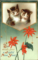 To Wish You A Joyful New Year Cats Postcard Postcard