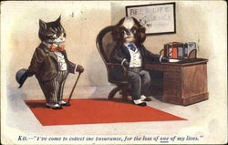 Dog and Cat at Insurance Office Postcard