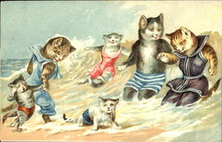 Cats in Bathing Suits at the Beach Postcard Postcard