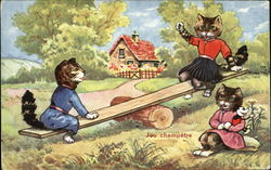 Jeu Champetre Cats Postcard Postcard