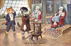 Madame Wird Gemalt! Cats Postcard Postcard