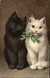 Black Kitten with White Kitten in Green Bow Cats Postcard Postcard