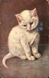 White Kitten with Blue Bow Cats Postcard Postcard