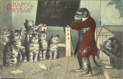 A Happy New Year - Monkeys & Cats Postcard Postcard