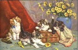 Mischievous Kittens with Flowers Postcard