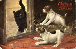 Christmas Greetings Cats Postcard Postcard