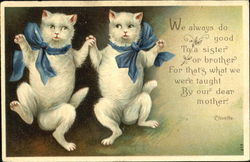 Dancing Cats Blue Bows Postcard Postcard