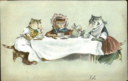 Cats at Dinner Table Postcard Postcard