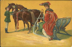 Woman with Sled Postcard