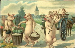 Pigs at Market Postcard