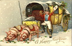 A Happy New Year Pigs Postcard Postcard