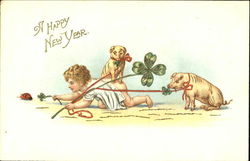 A Happy New Year Pigs Postcard Postcard