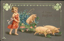 Girl with Pig Cart Pigs Postcard Postcard