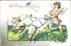 A Happy New Year Pigs Postcard Postcard