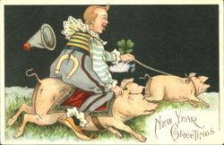 New Year Greetings Pigs Postcard Postcard