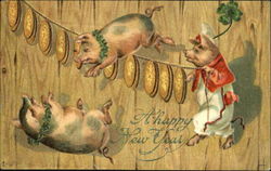 A Happy New Year Pigs Postcard Postcard