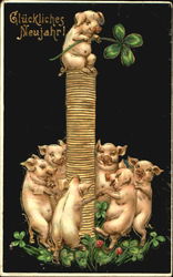 Gluckliches Neujahrl Pigs Postcard Postcard